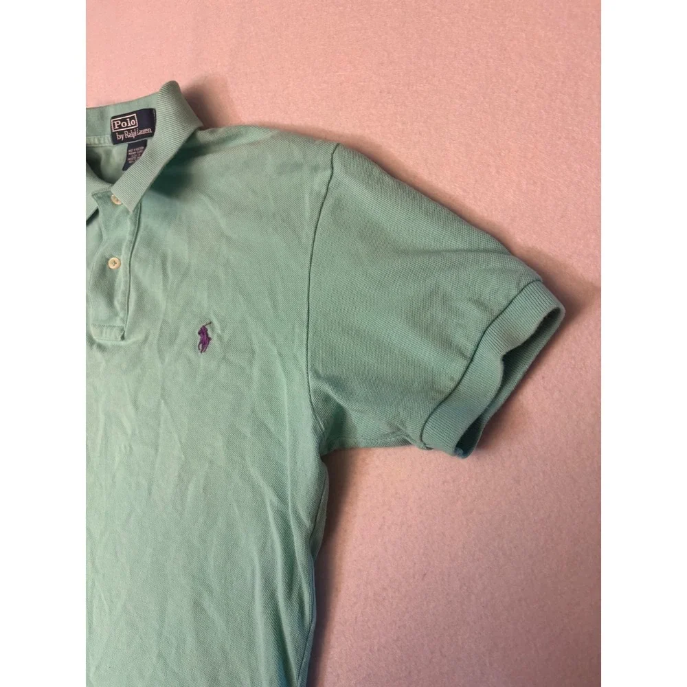Polo Ralph Lauren Mens Small Mint Green Short Sleeve Pique Polo Purple Pony